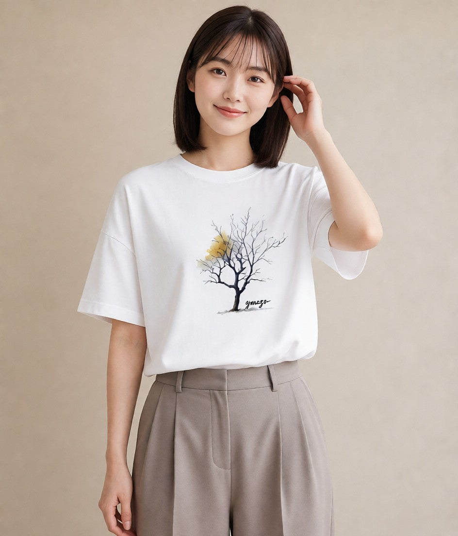 半袖Tシャツ レディース 木 植物 ボタニカル イラスト ゆるかわ 友達ギフト 部屋着 白T