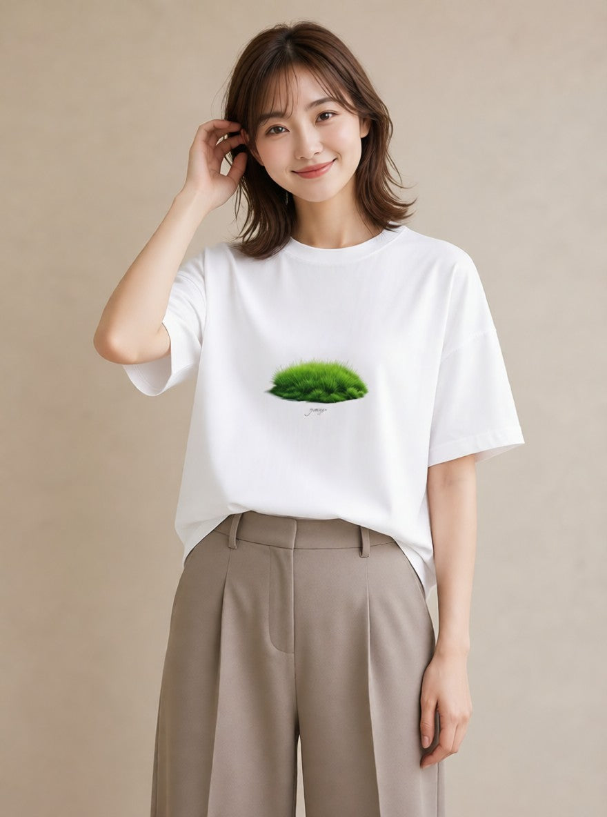 プリントTシャツ レディース 芝生 植物 ボタニカル イラスト きれいめカジュアル 親子 20代 白T