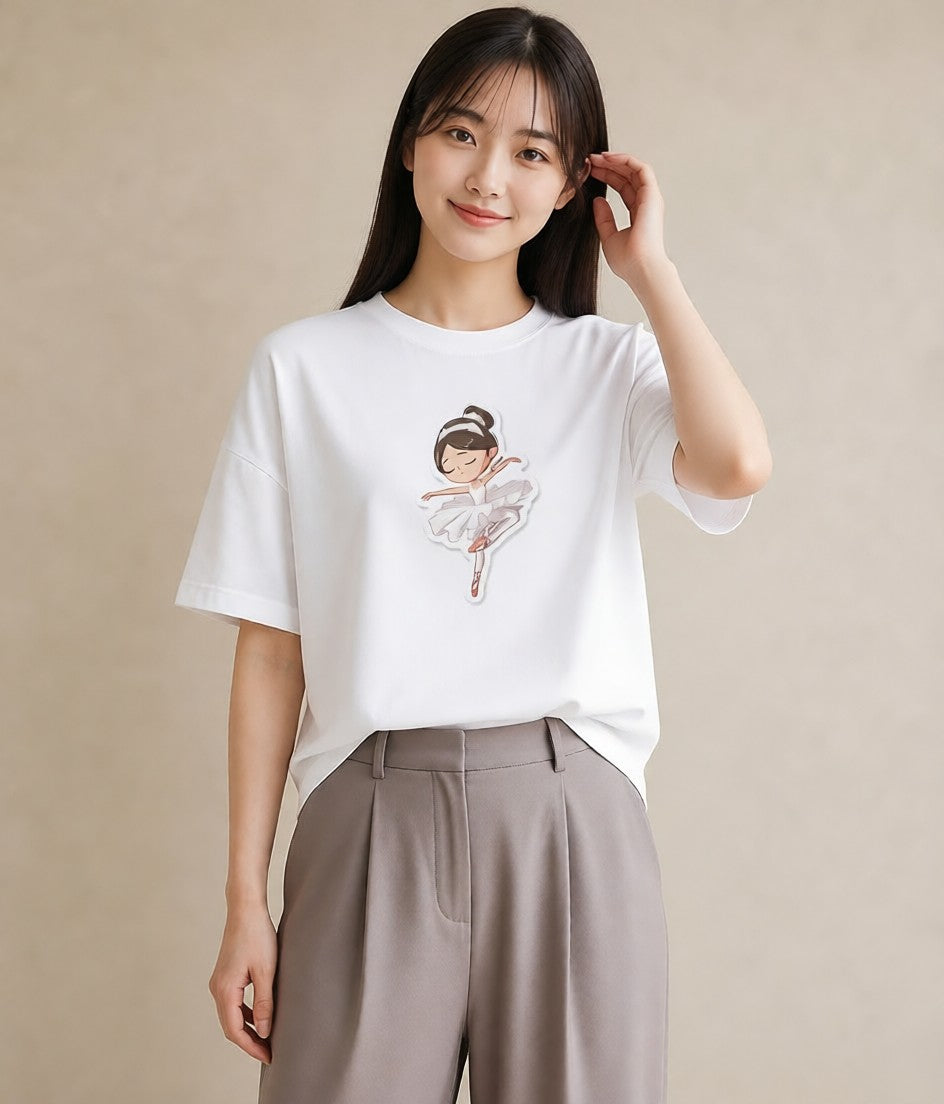 プリントTシャツ レディース バレエシューズ バレエ トウシューズ ナチュラル アンティーク イラスト 水彩風 敬老の日 ホワイトデー 白T