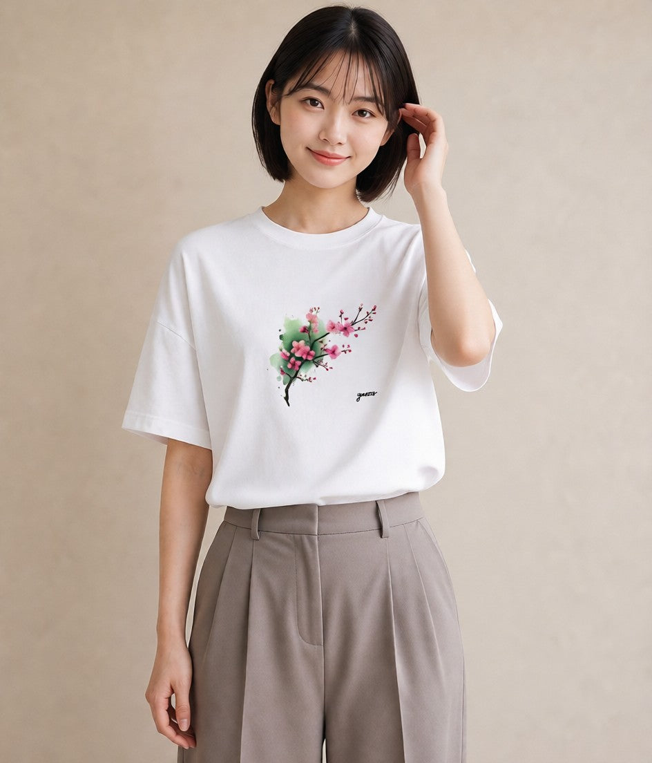 プリントTシャツ レディース さくら 桜 サクラ 花 花柄 イラスト 可愛い レイヤード 友達ギフト 白T