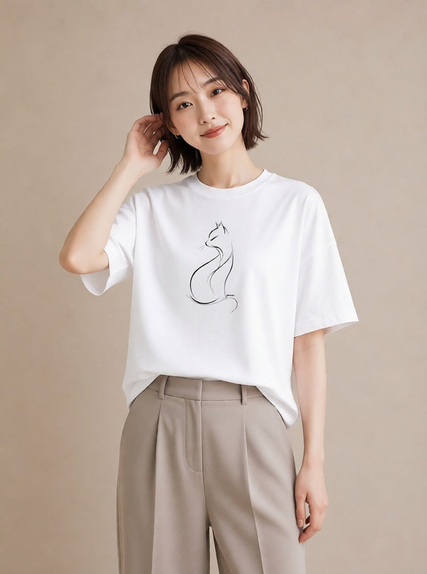 Tシャツ レディース 猫 ねこ ネコ イラスト レトロ 姉妹 送別ギフト 白T