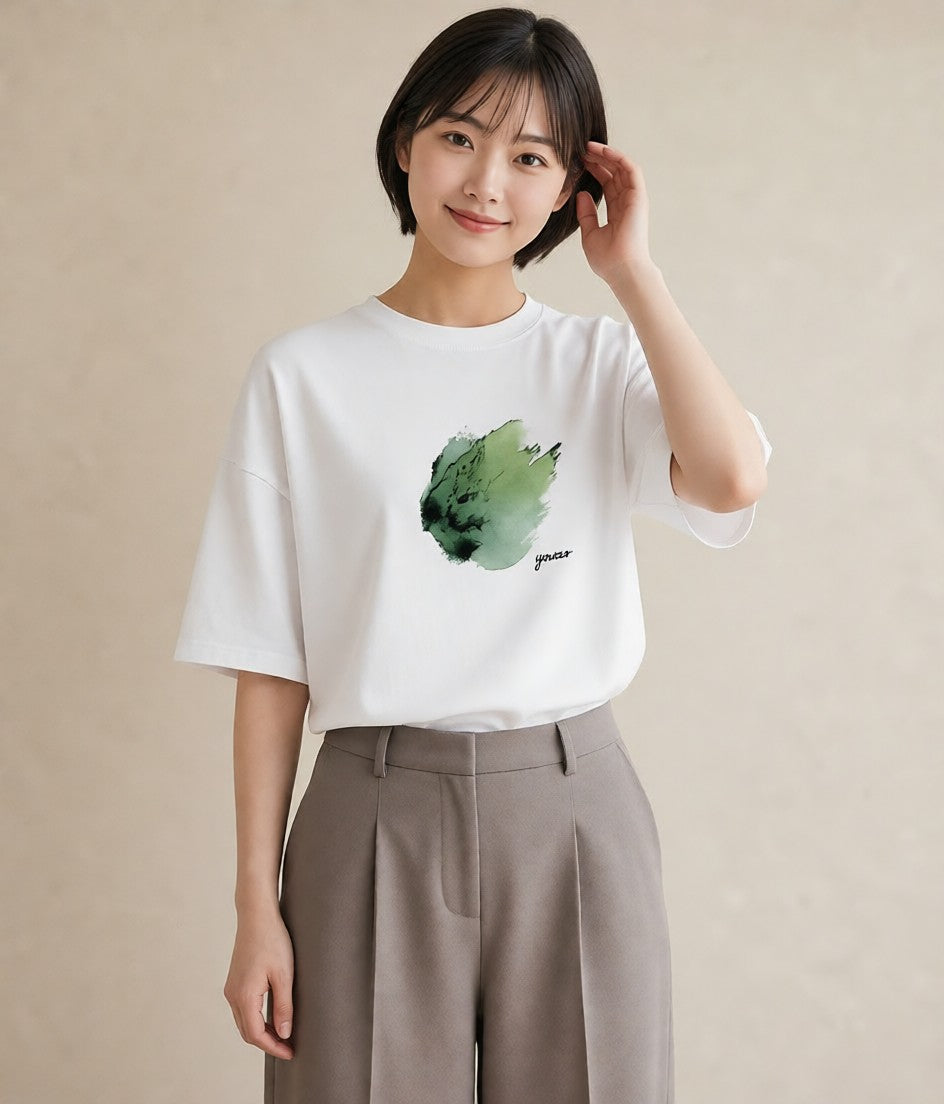 デザインTシャツ レディース 芝生 植物 ボタニカル イラスト ユニーク カフェ服 クリスマス 白T