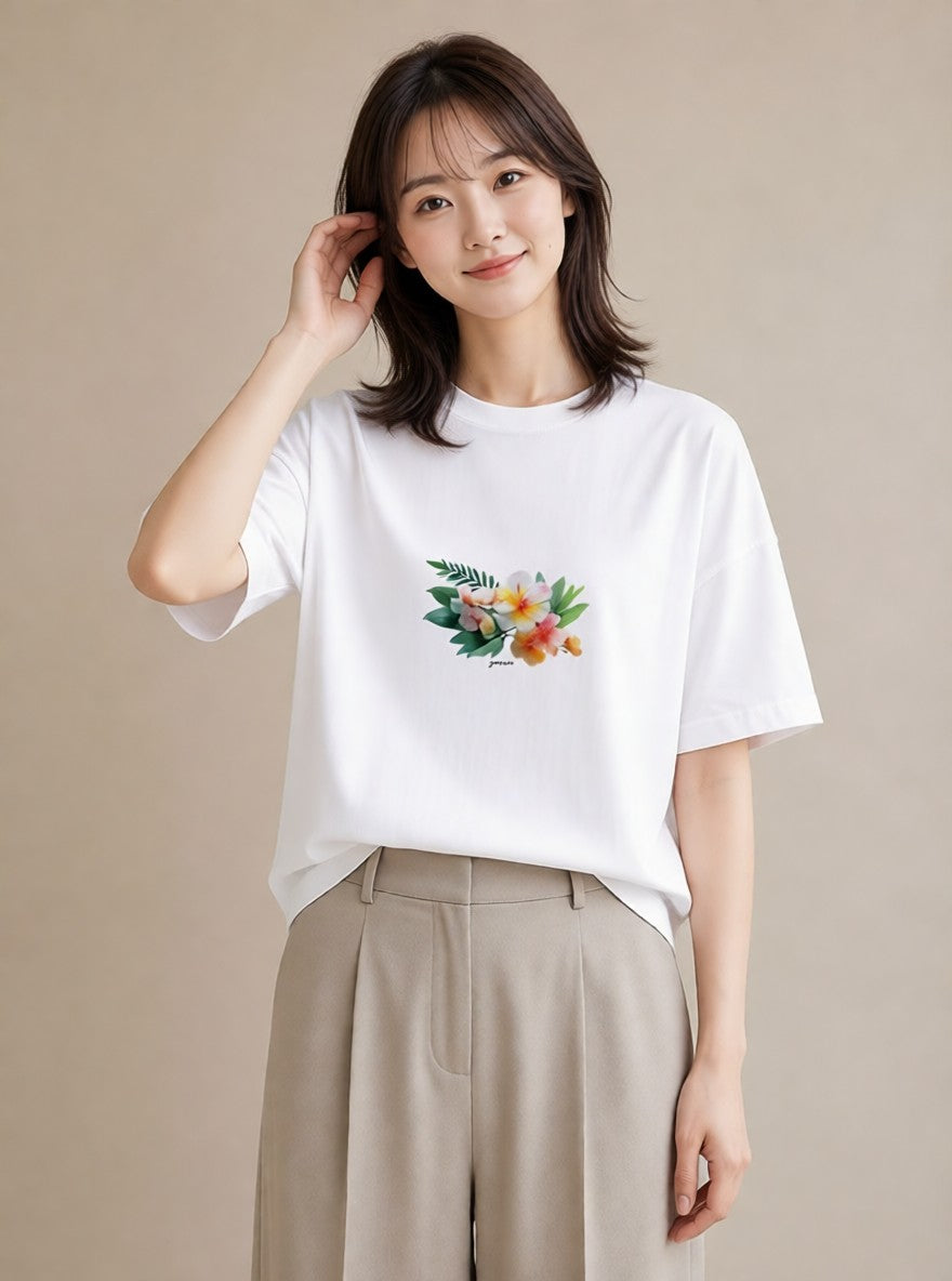 Tシャツ レディース ゆり 百合 花 花柄 イラスト 北欧風 旅行用 海 白T