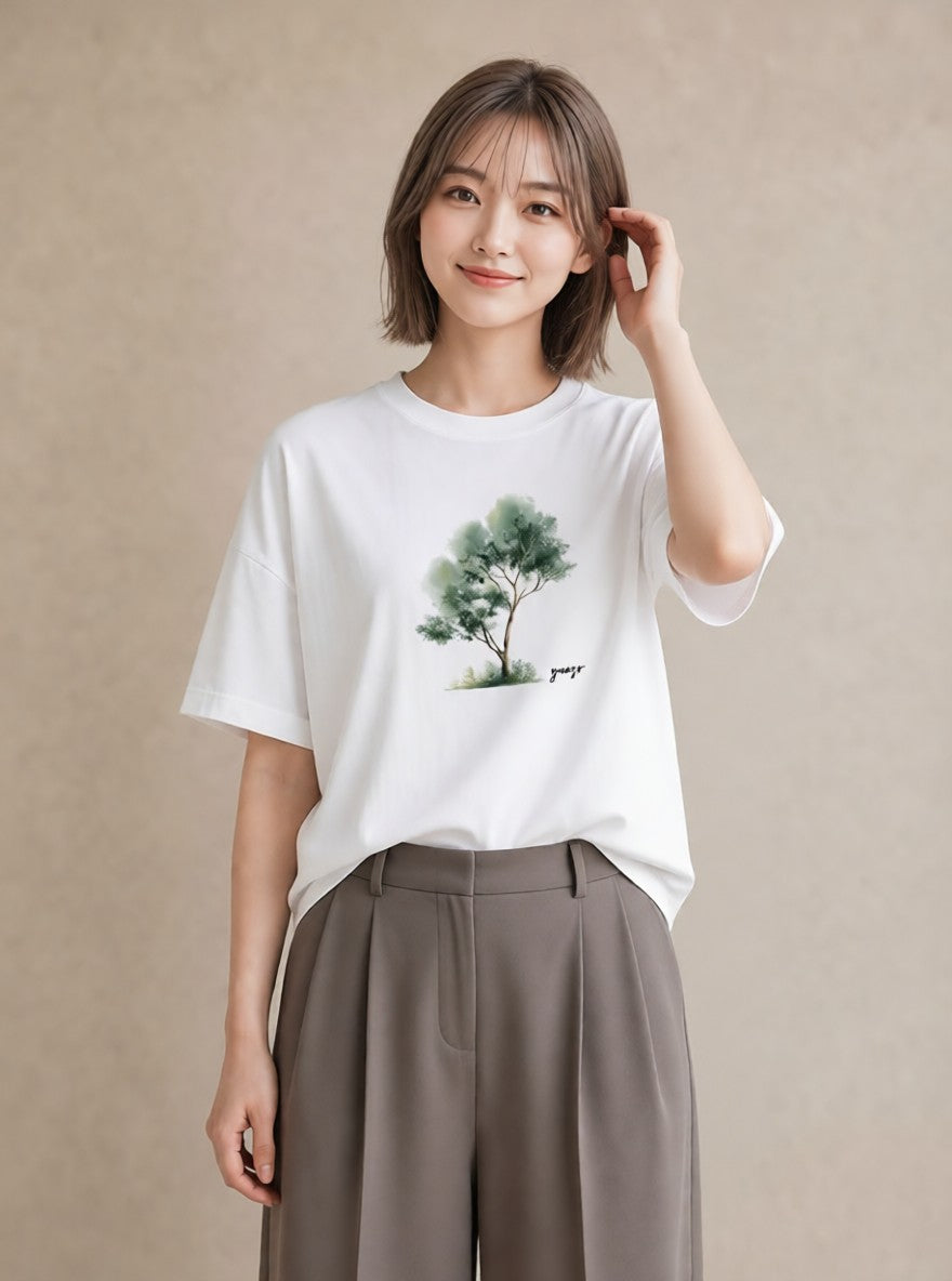 グラフィックTシャツ レディース 青の水彩 風景 ブルー ナチュラル アンティーク イラスト モード 休日 ペアコーデ 白T
