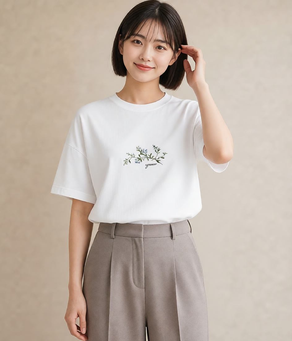 プリントTシャツ レディース 金木犀 花 花柄 イラスト 綿100 デート 白T