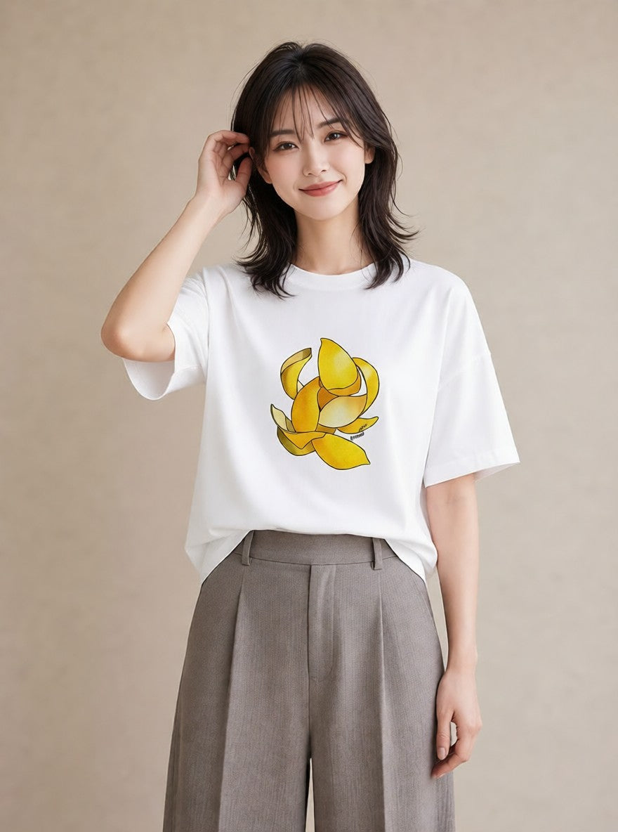 プリントTシャツ レディース レモン 檸檬 食べ物 フード イラスト こなれ感 公園 ママ 白T