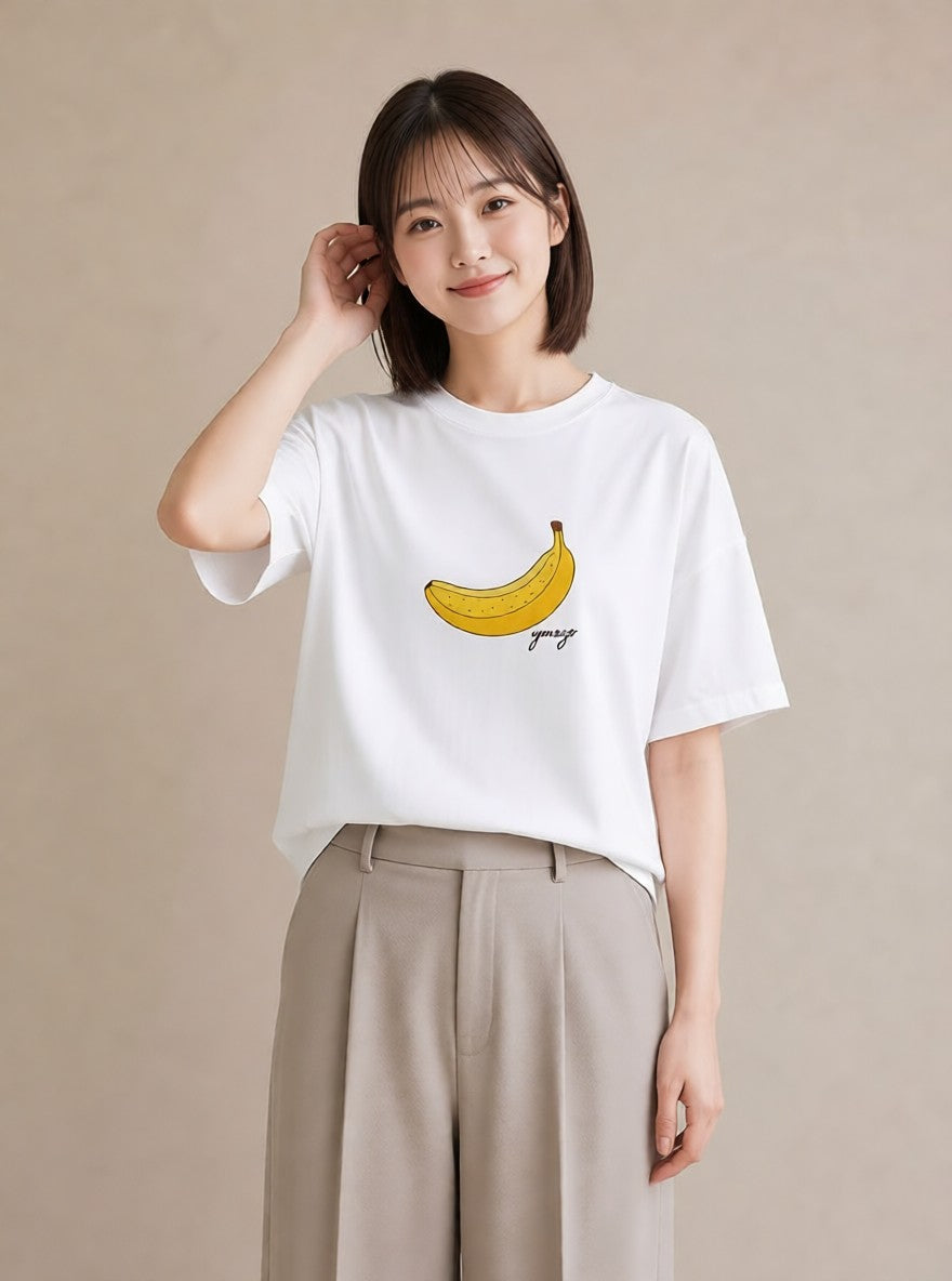 デザインTシャツ レディース バナナ 食べ物 フード イラスト ニュアンス 母娘コーデ 自分用 白T