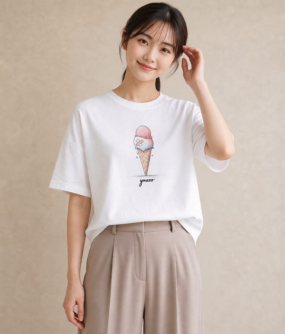 デザインTシャツ レディース アイス 食べ物 フード イラスト ナチュラル カフェ服 クリスマス 白T