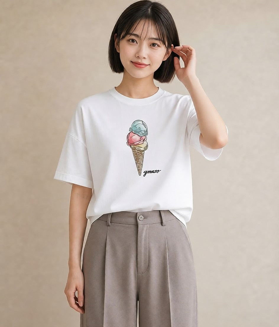 半袖Tシャツ レディース マカロン 食べ物 フード イラスト 普段使い 誕生日プレゼント 綿100 白T