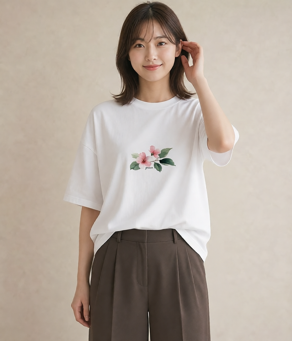 デザインTシャツ レディース 花 花柄 イラスト 春コーデ 姉妹 白T