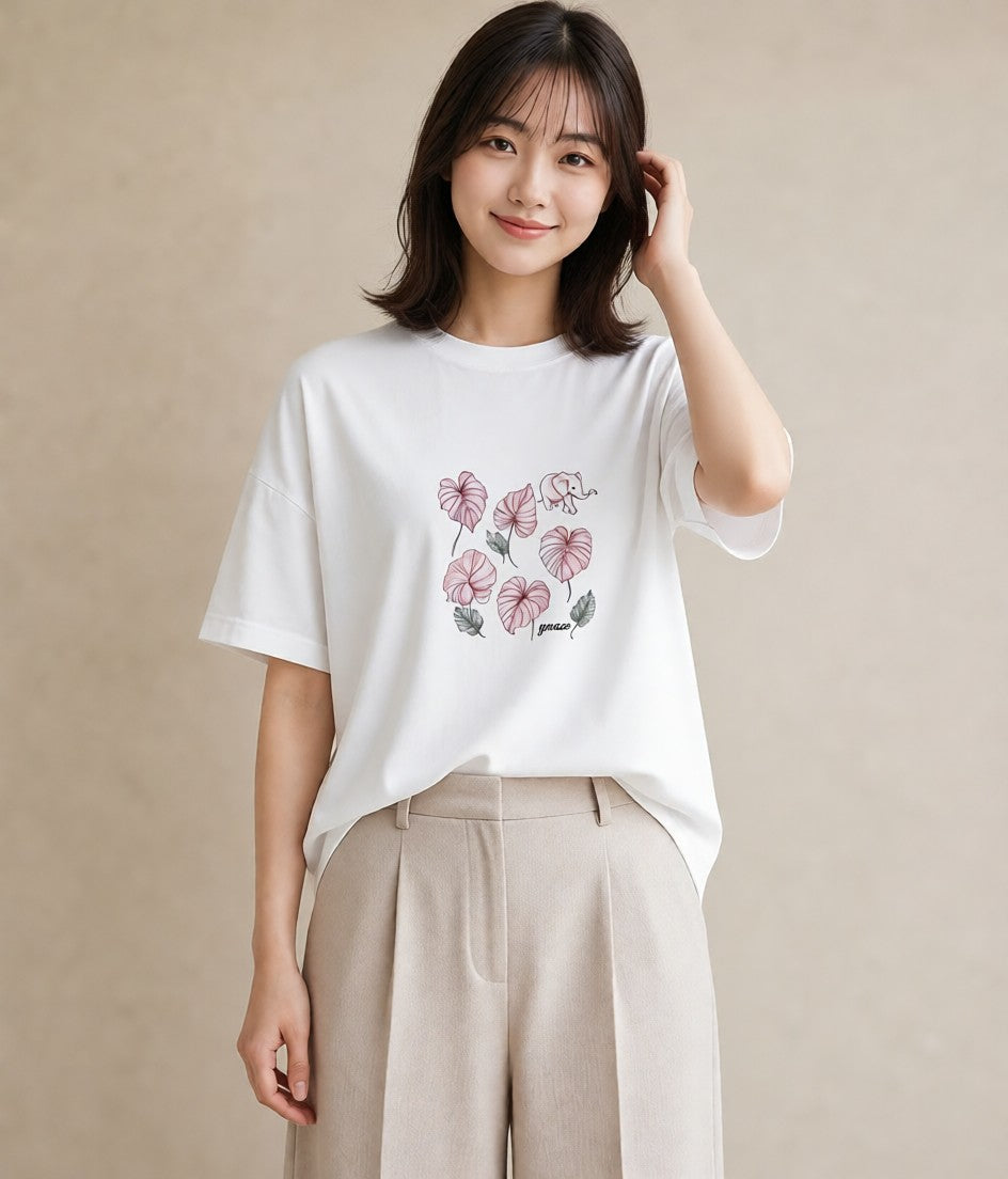 Tシャツ レディース モンステラ 植物 ボタニカル イラスト ラフカジュアル 旅行用 海 白T