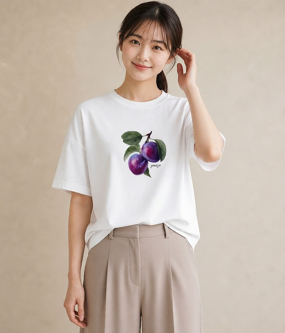 デザインTシャツ レディース 木の実 植物 ボタニカル イラスト レトロ 20代 カジュアルコーデ 白T