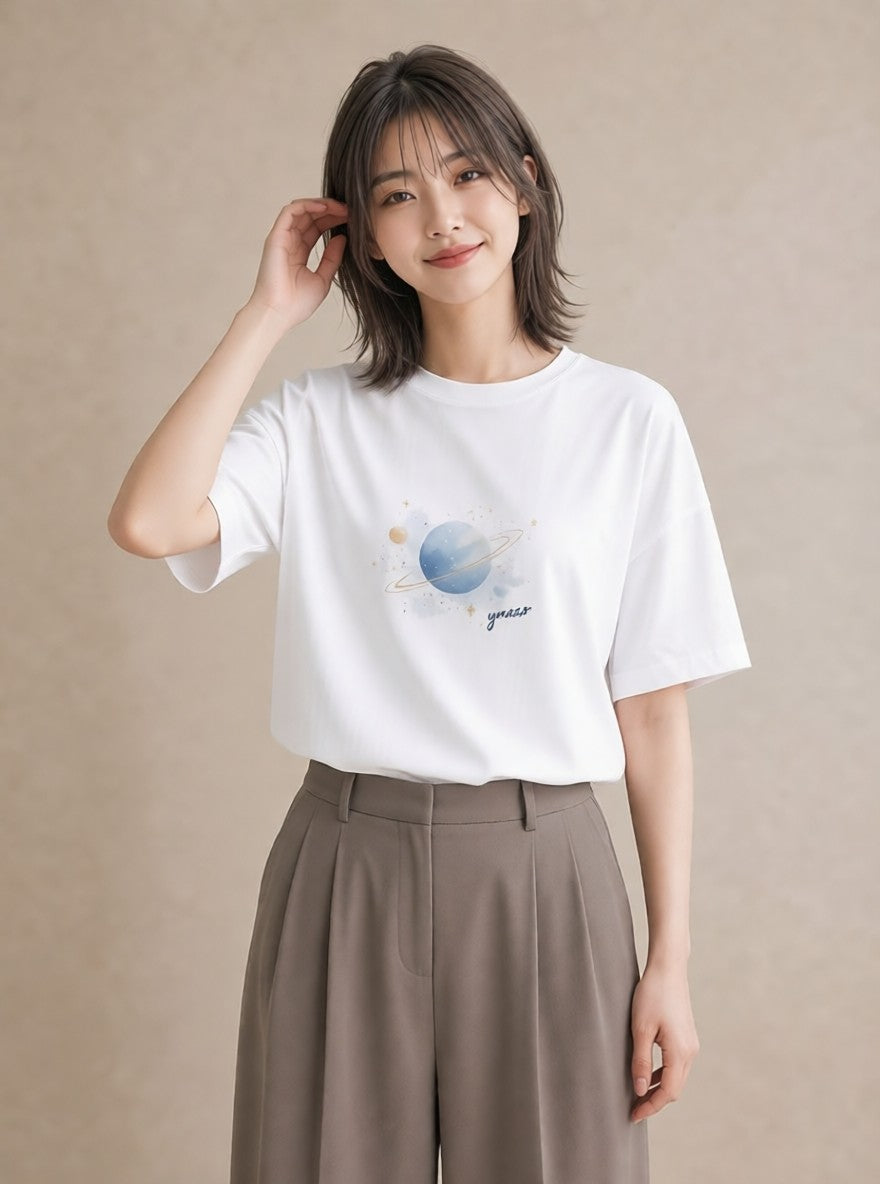 Tシャツ レディース 乙女座 星空 宇宙 イラスト シンプル 海 カフェ巡り 白T