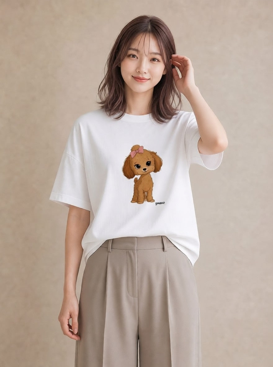 グラフィックTシャツ レディース トイプードル プードル 犬 いぬ イラスト 抜け感 夏コーデ 通学 白T