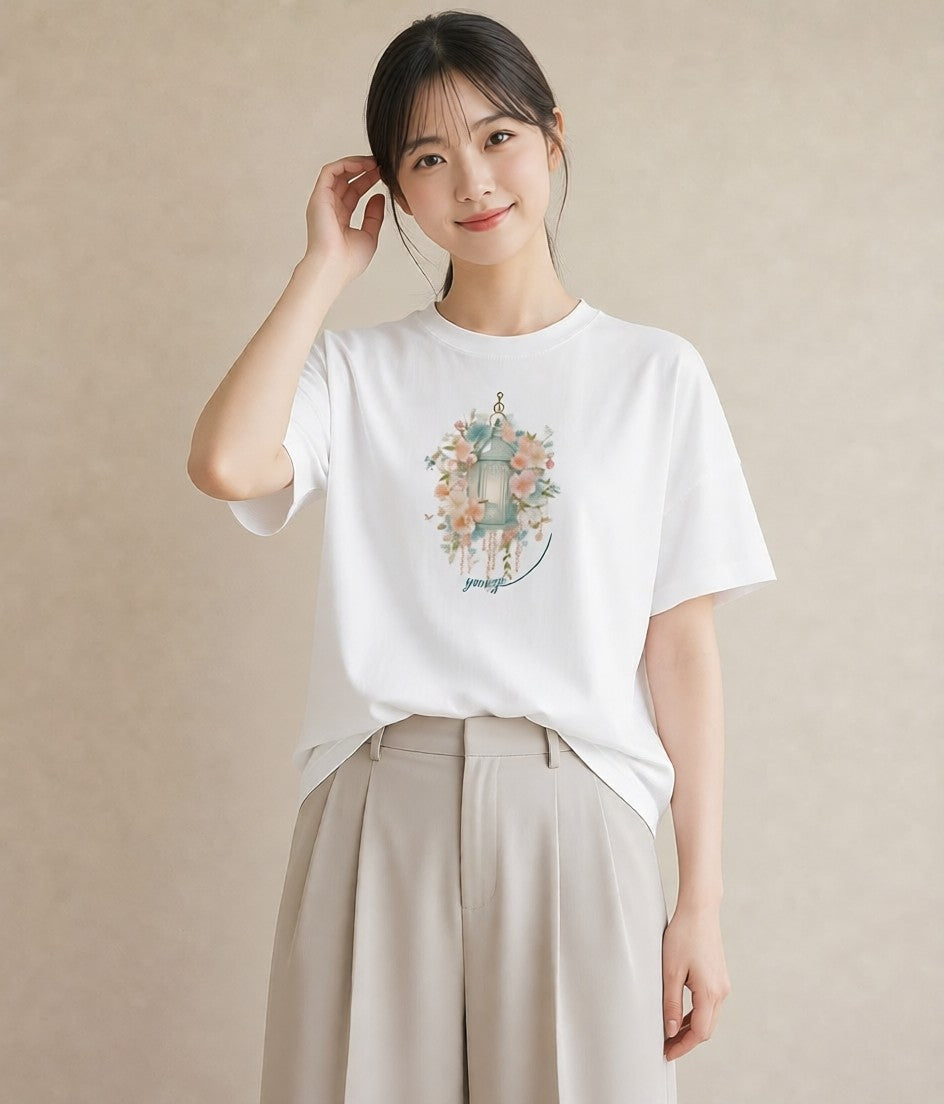 半袖Tシャツ レディース 風鈴 ガラス 夏 ナチュラル アンティーク イラスト ゆるかわ 旅行 母娘コーデ 白T