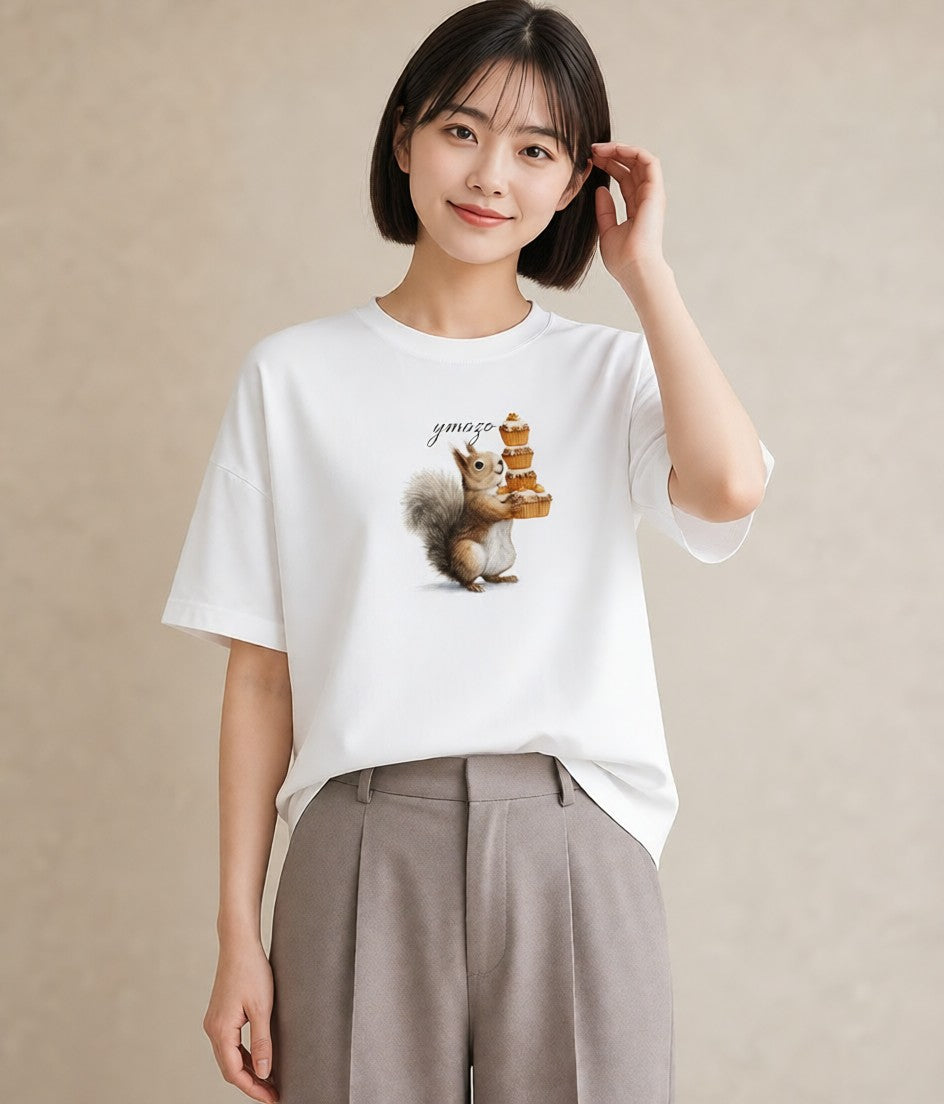 デザインTシャツ レディース リス ペット 動物 イラスト ナチュラル 母の日 ビーチ 白T