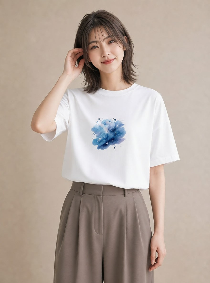 Tシャツ レディース 宇宙 星空 イラスト 手描き風 週末コーデ 敬老の日 白T