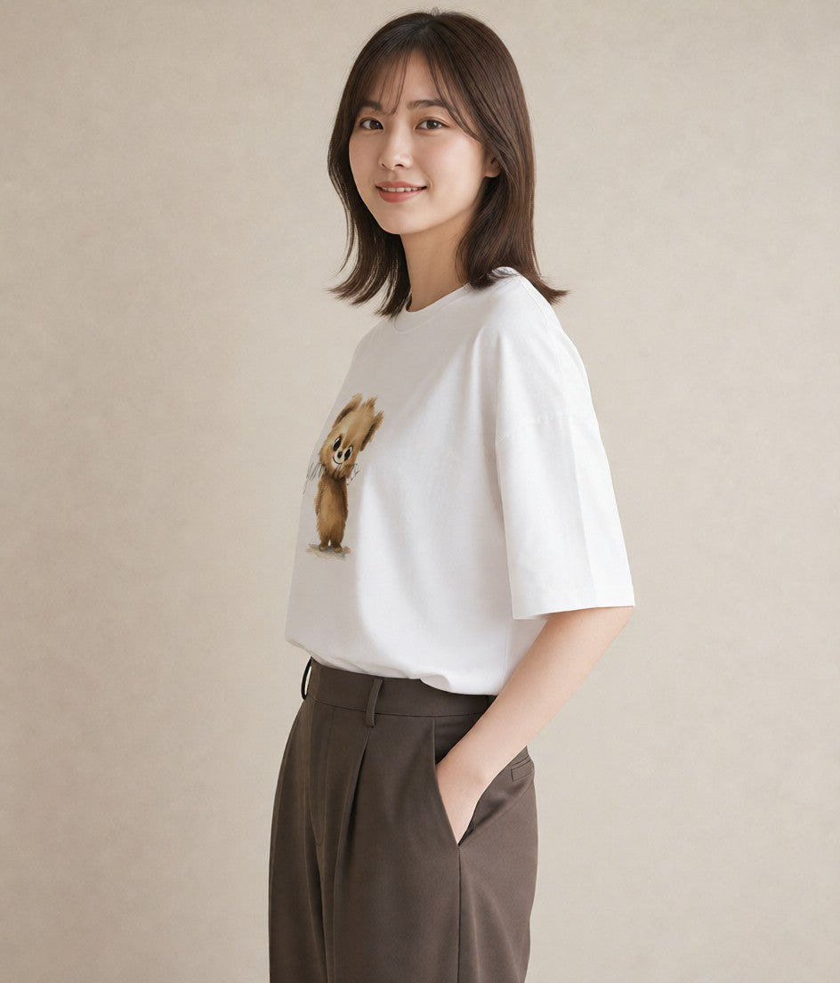 Tシャツ レディース くま クマ ベア 動物 アニマル イラスト きれいめ ルームウェア ギフト 白T