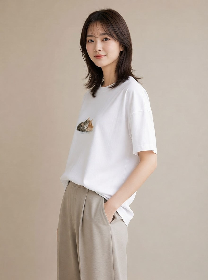 半袖Tシャツ レディース 肉球 猫 ねこ イラスト ゆるコーデ クリスマス 旅行 白T