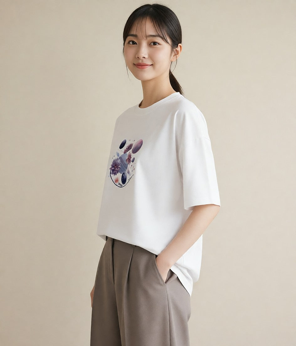 グラフィックTシャツ レディース 牡羊座 星空 宇宙 イラスト カジュアルコーデ 買い物 白T