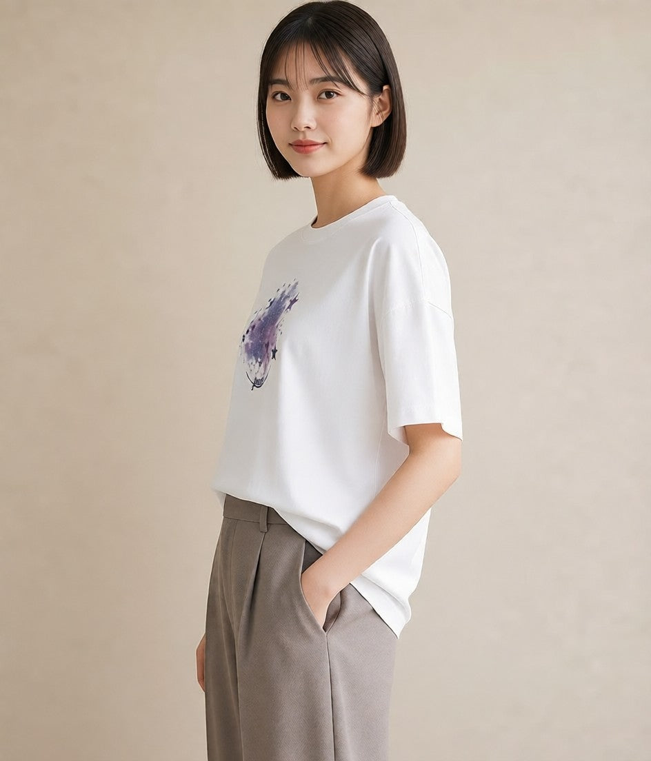 半袖Tシャツ レディース 乙女座 星空 宇宙 イラスト 水彩風 送別ギフト 通勤 白T