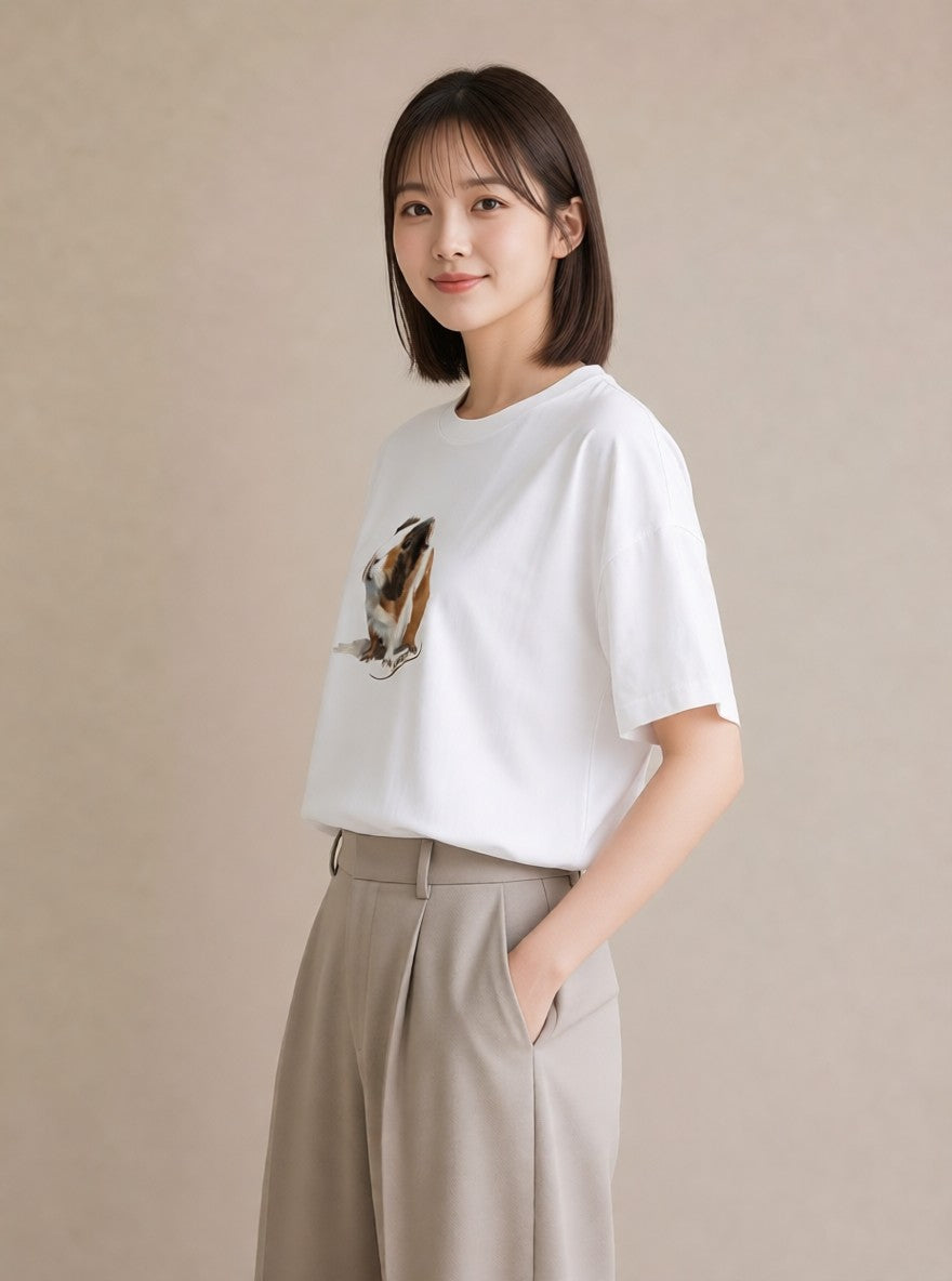 Tシャツ レディース ゴールデンハムスター ペット 動物 イラスト 線画 ルームウェア ギフト 白T