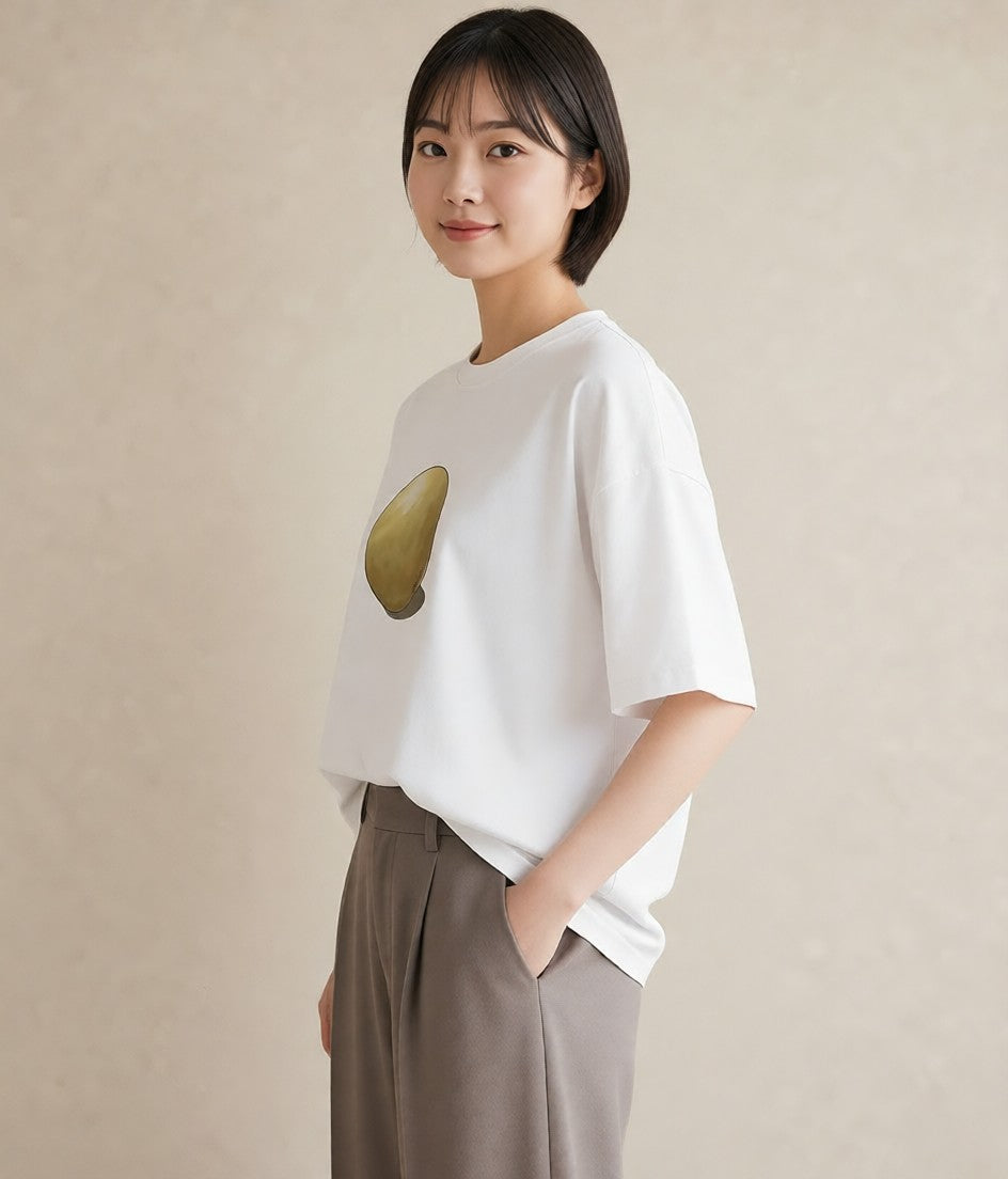 半袖Tシャツ レディース おにぎり 食べ物 フード イラスト 水彩風 綿100 デート 白T