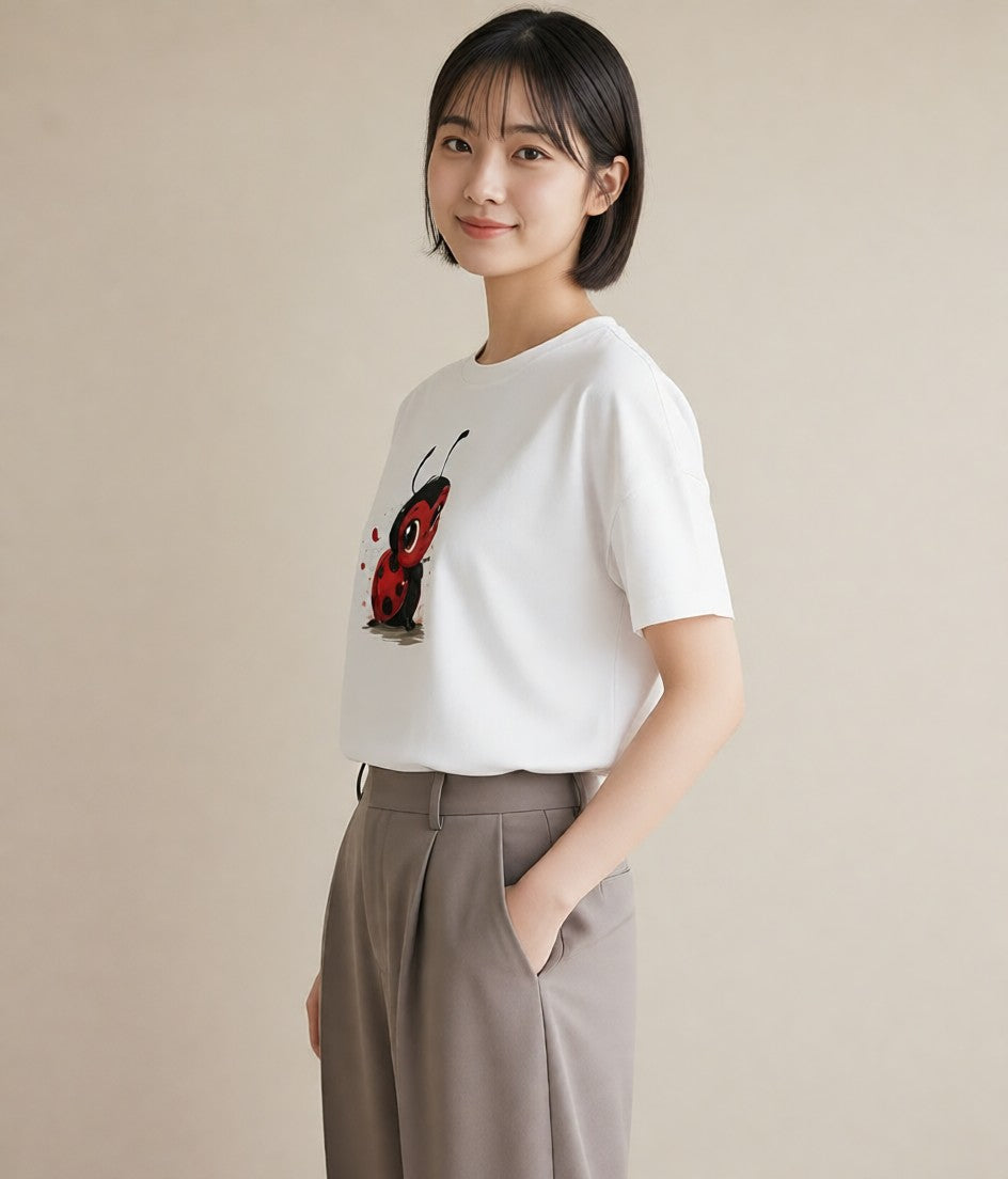Tシャツ レディース てんとう虫 昆虫 虫 イラスト 普段使い ギフト 母の日 白T