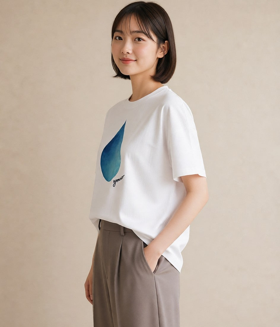 デザインTシャツ レディース 傘 水たまり 雨 ナチュラル アンティーク イラスト 北欧風 ギフト 母の日 白T