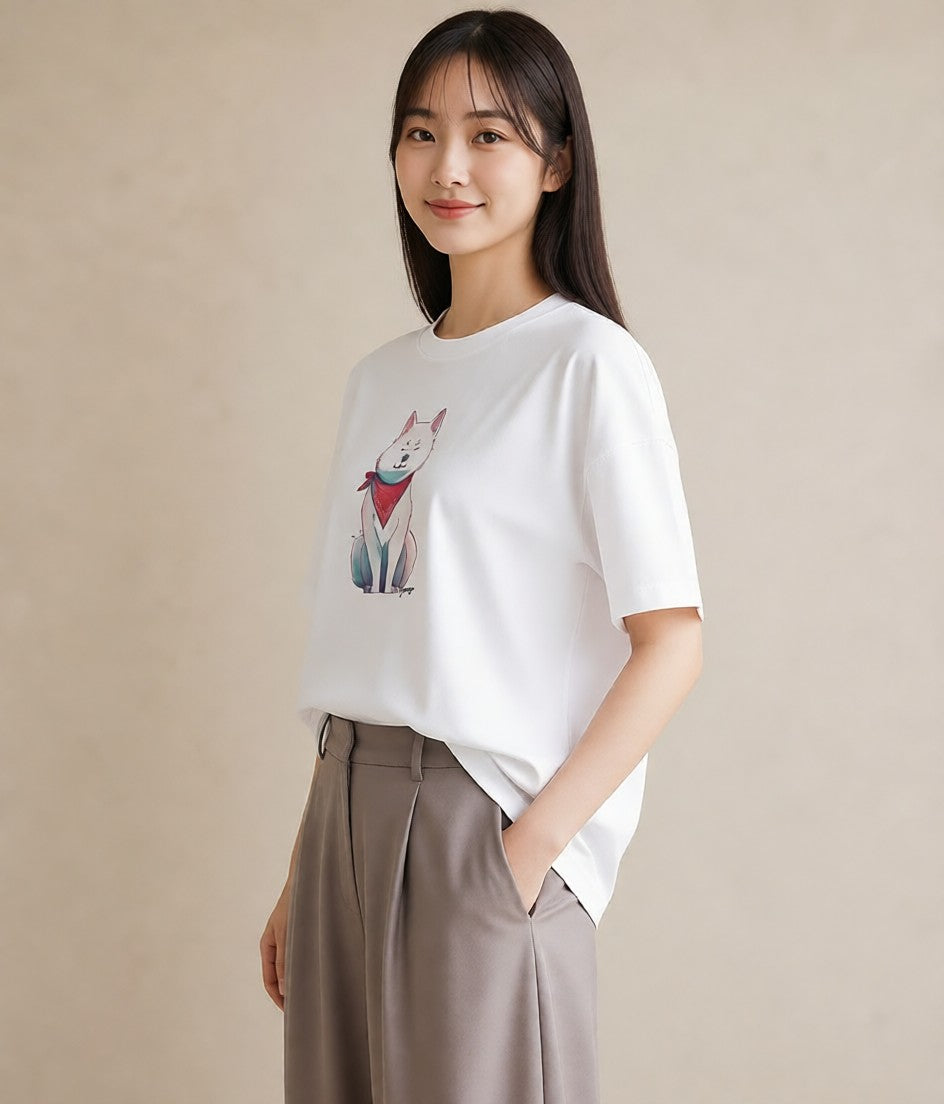 Tシャツ レディース 白柴 犬 いぬ イラスト ミニマル 友達ギフト 部屋着 白T