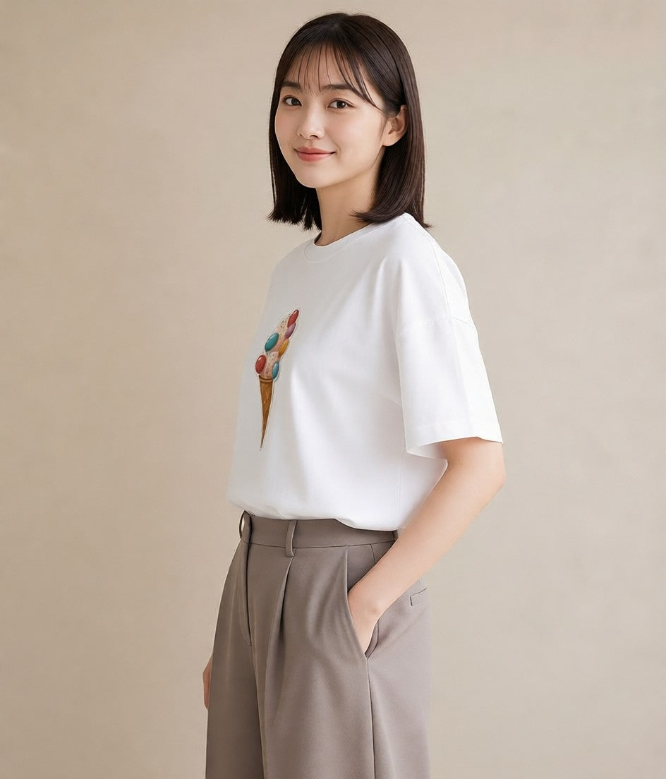 グラフィックTシャツ レディース キャンディ 食べ物 フード イラスト 普段使い 帰省 ラフ 白T