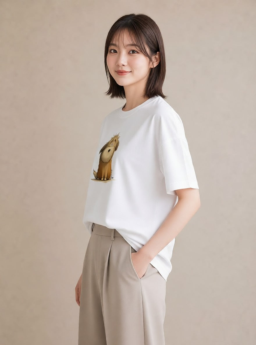 グラフィックTシャツ レディース 犬 いぬ イラスト きれいめカジュアル 自分用 ルームウェア 白T