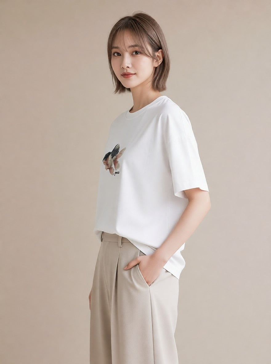 デザインTシャツ レディース らんちゅう ペット 動物 イラスト ガーリー ホワイトデー 春服 白T