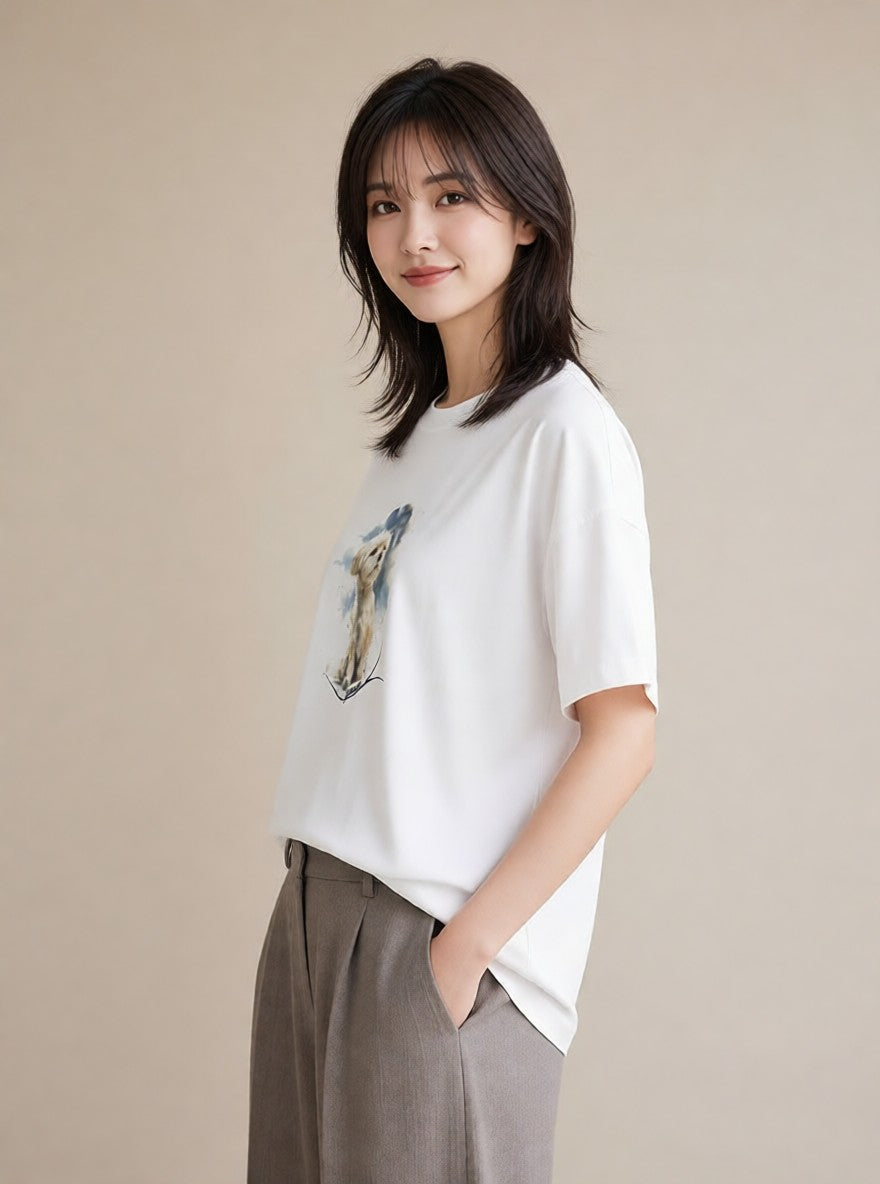デザインTシャツ レディース 老犬 犬 いぬ イラスト カジュアル 部屋着 女性向けギフト 白T