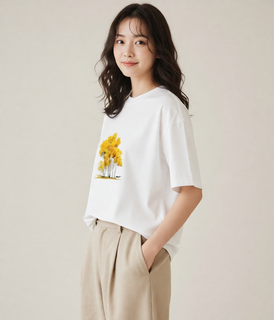 Tシャツ レディース 森 植物 ボタニカル イラスト ラフ 帰省 白T