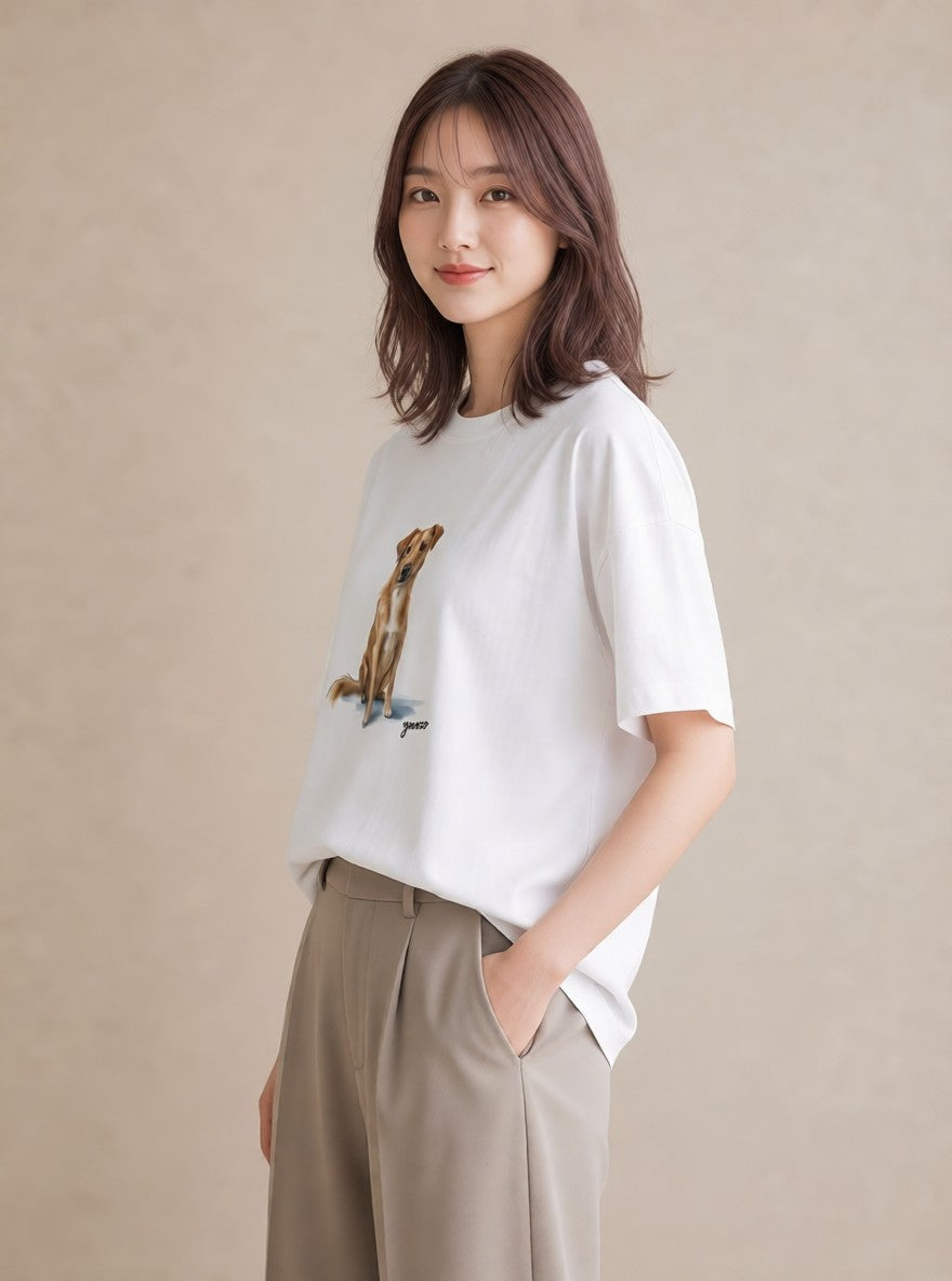 プリントTシャツ レディース 老犬 犬 いぬ イラスト ガーリー 旅行 母娘コーデ 白T