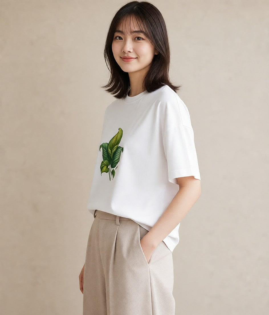 プリントTシャツ レディース 観葉植物 植物 ボタニカル イラスト カフェコーデ カフェ服 クリスマス 白T