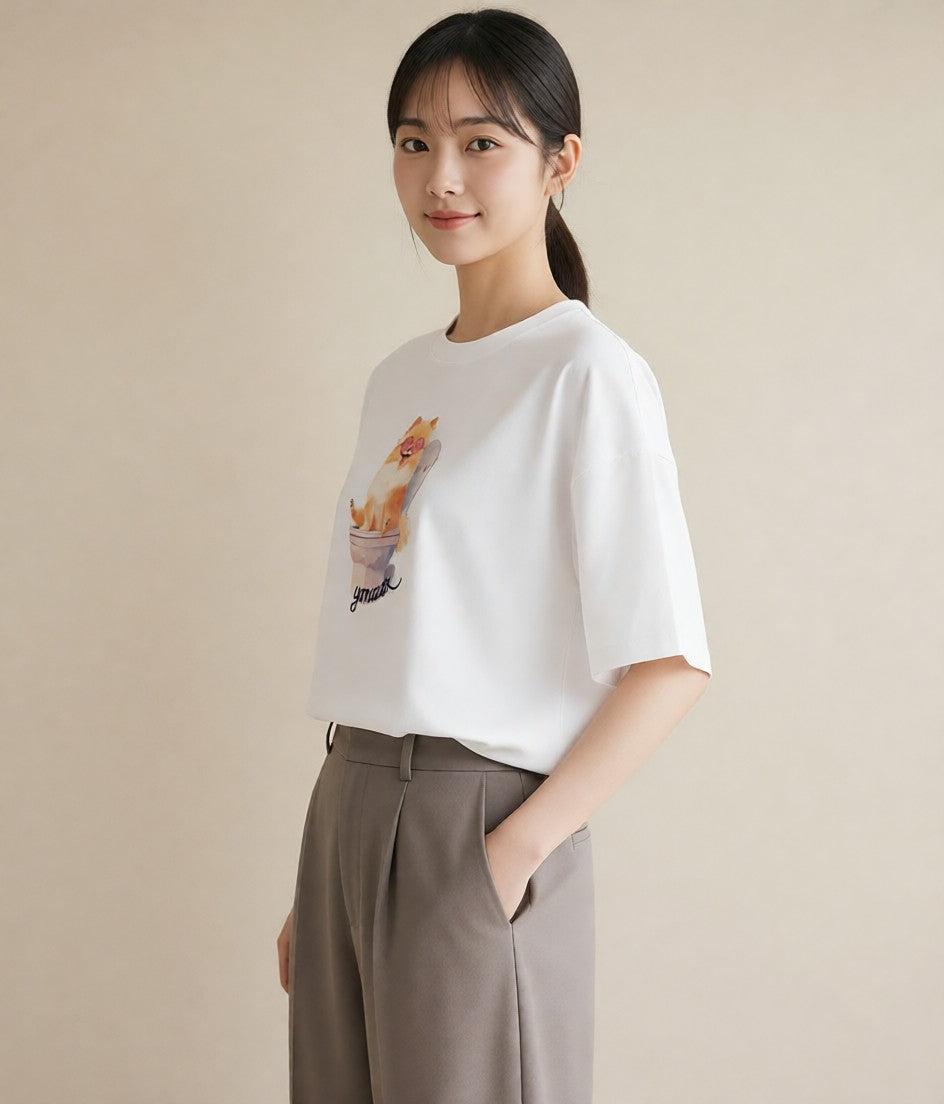 グラフィックTシャツ レディース ポメラニアン ポメ 犬 いぬ イラスト シック 送別ギフト 通勤 白T