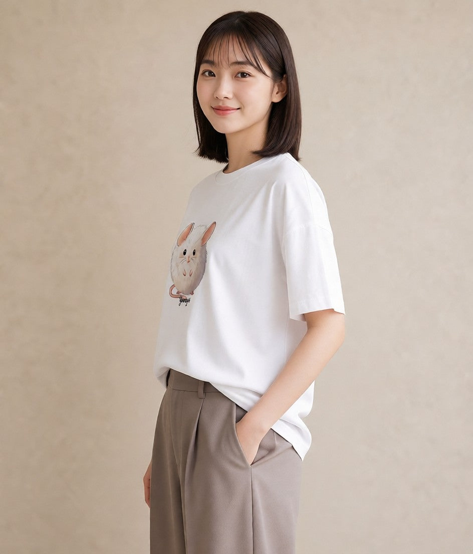 半袖Tシャツ レディース ロボロフスキー ペット 動物 イラスト レトロ クリスマス 旅行 白T