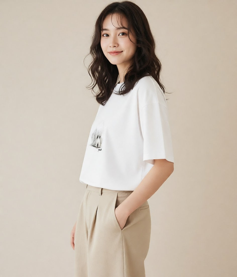 プリントTシャツ レディース ビションフリーゼ 犬 いぬ イラスト 手描き風 お揃い 親子 白T