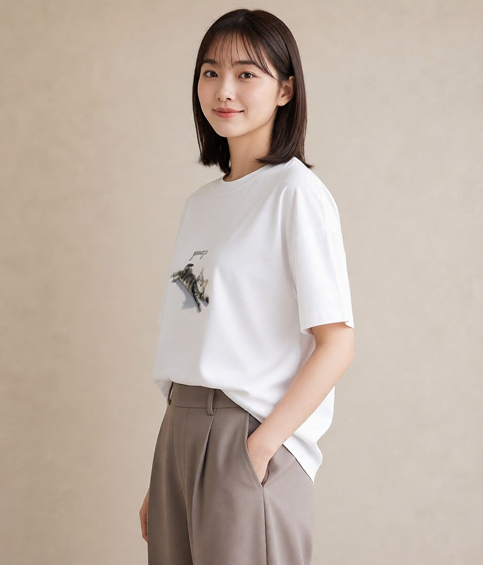デザインTシャツ レディース 肉球 猫 ねこ イラスト カフェ巡り 女子会 白T