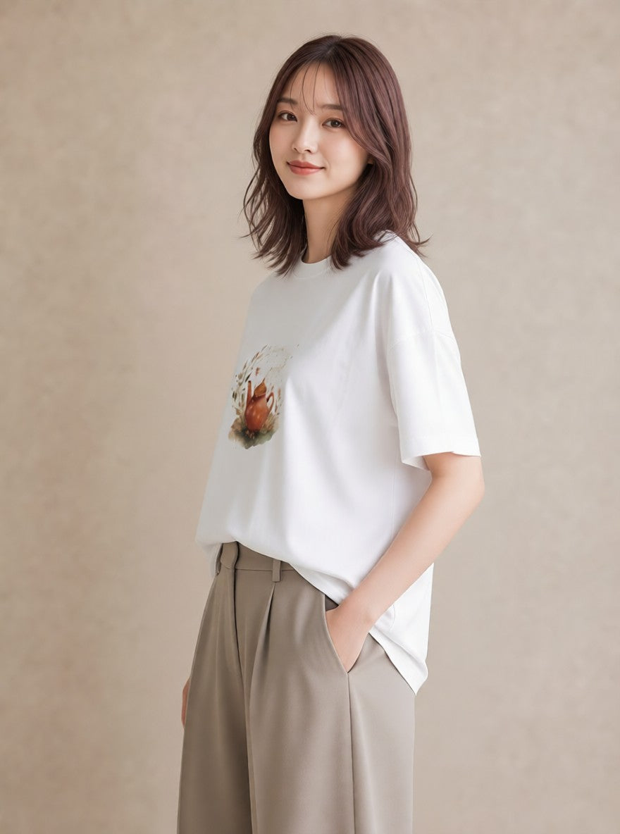 デザインTシャツ レディース 紅茶 食べ物 フード イラスト ラフ ルームウェア ギフト 白T
