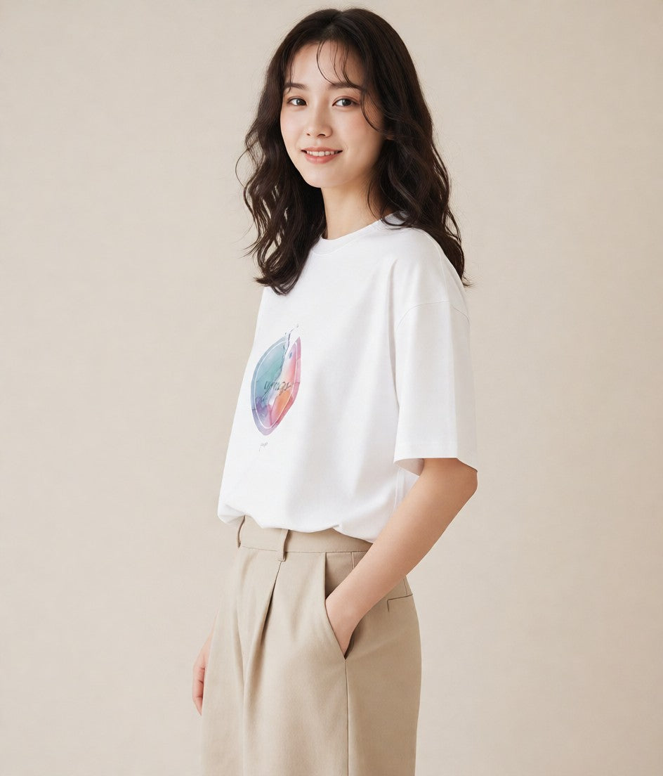デザインTシャツ レディース 水瓶座 星空 宇宙 イラスト 可愛い カフェ服 クリスマス 白T
