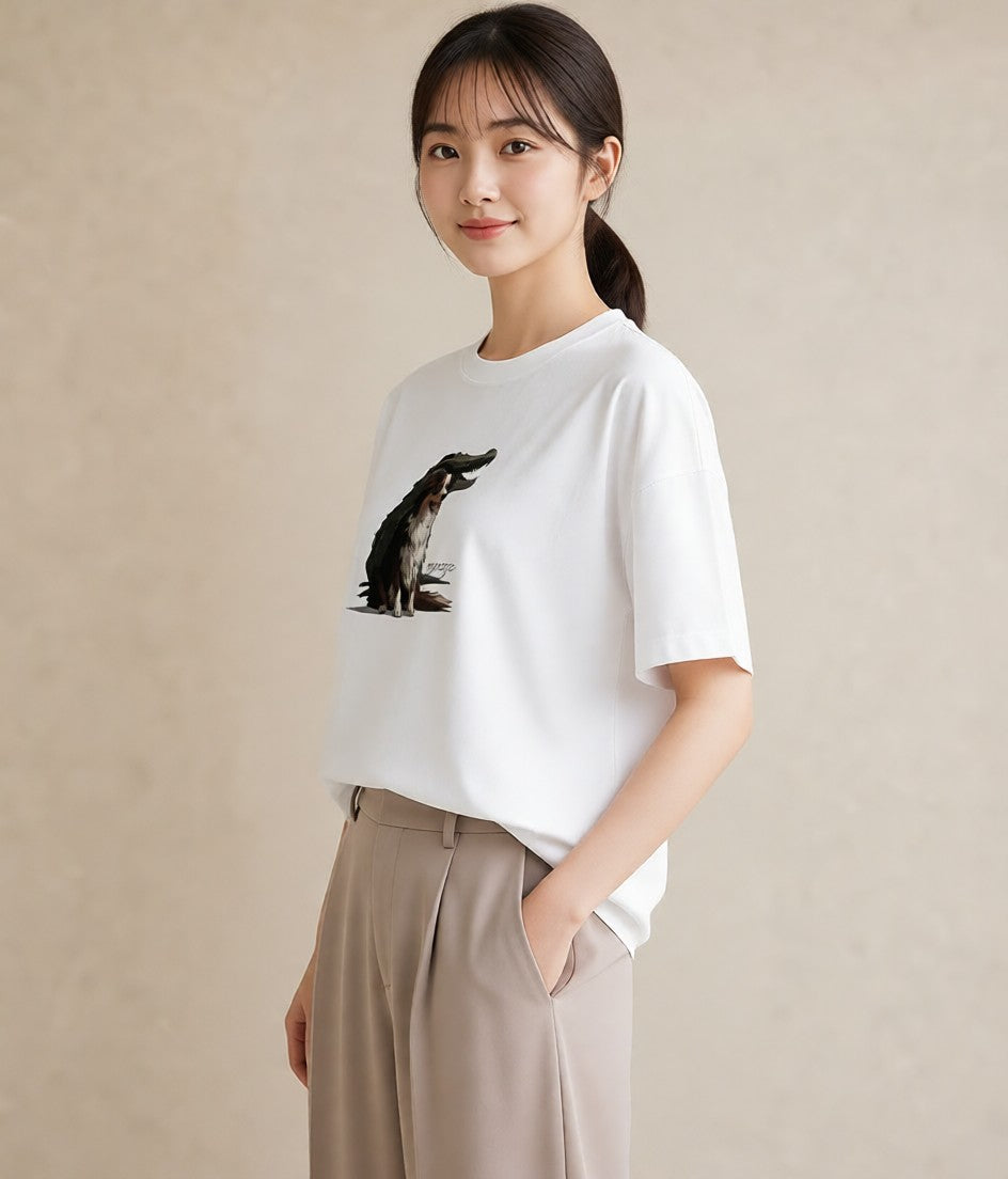 Tシャツ レディース ボーダーコリー 犬 いぬ イラスト フェミニン 通勤 在宅 白T