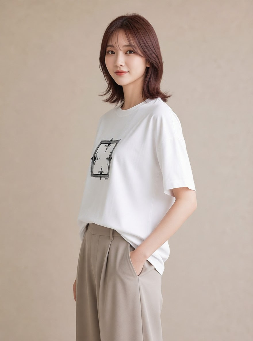 デザインTシャツ レディース レースハンカチ レース ハンカチ ナチュラル アンティーク イラスト きれいめ レイヤード 友達ギフト 白T