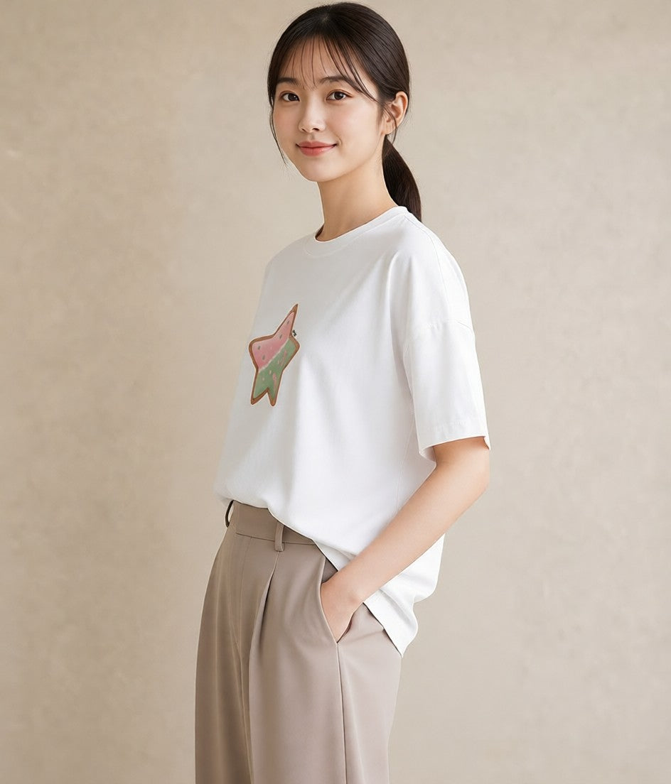 デザインTシャツ レディース 星 星空 宇宙 イラスト ガーリー 女性 旅行用 白T