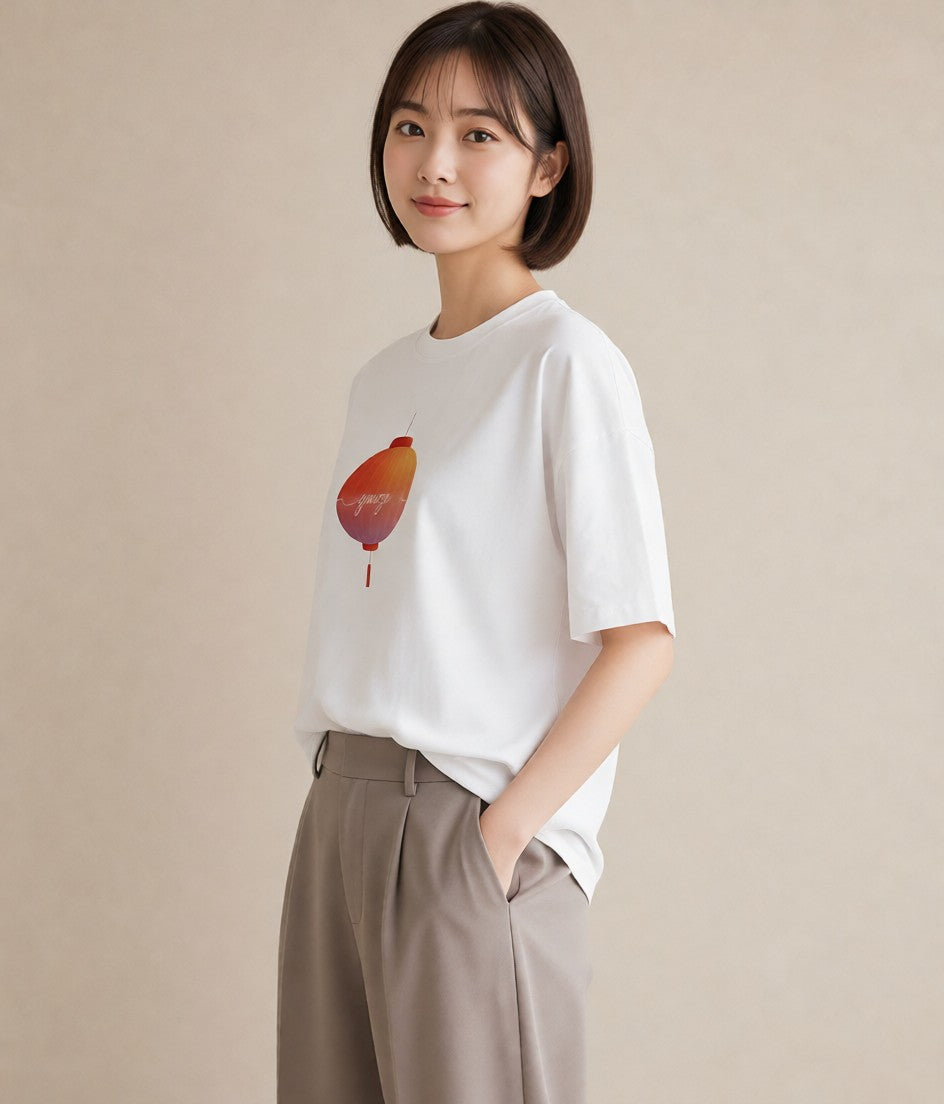 半袖Tシャツ レディース 風鈴 ガラス 夏 ナチュラル アンティーク イラスト 水彩風 カフェ服 クリスマス 白T