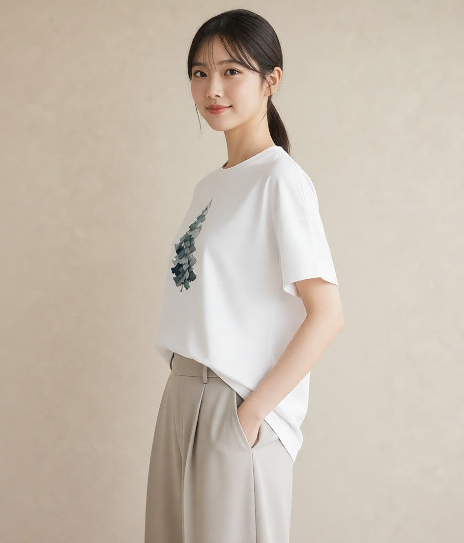 半袖Tシャツ レディース 松ぼっくり 植物 ボタニカル イラスト お出かけ 普段着 白T