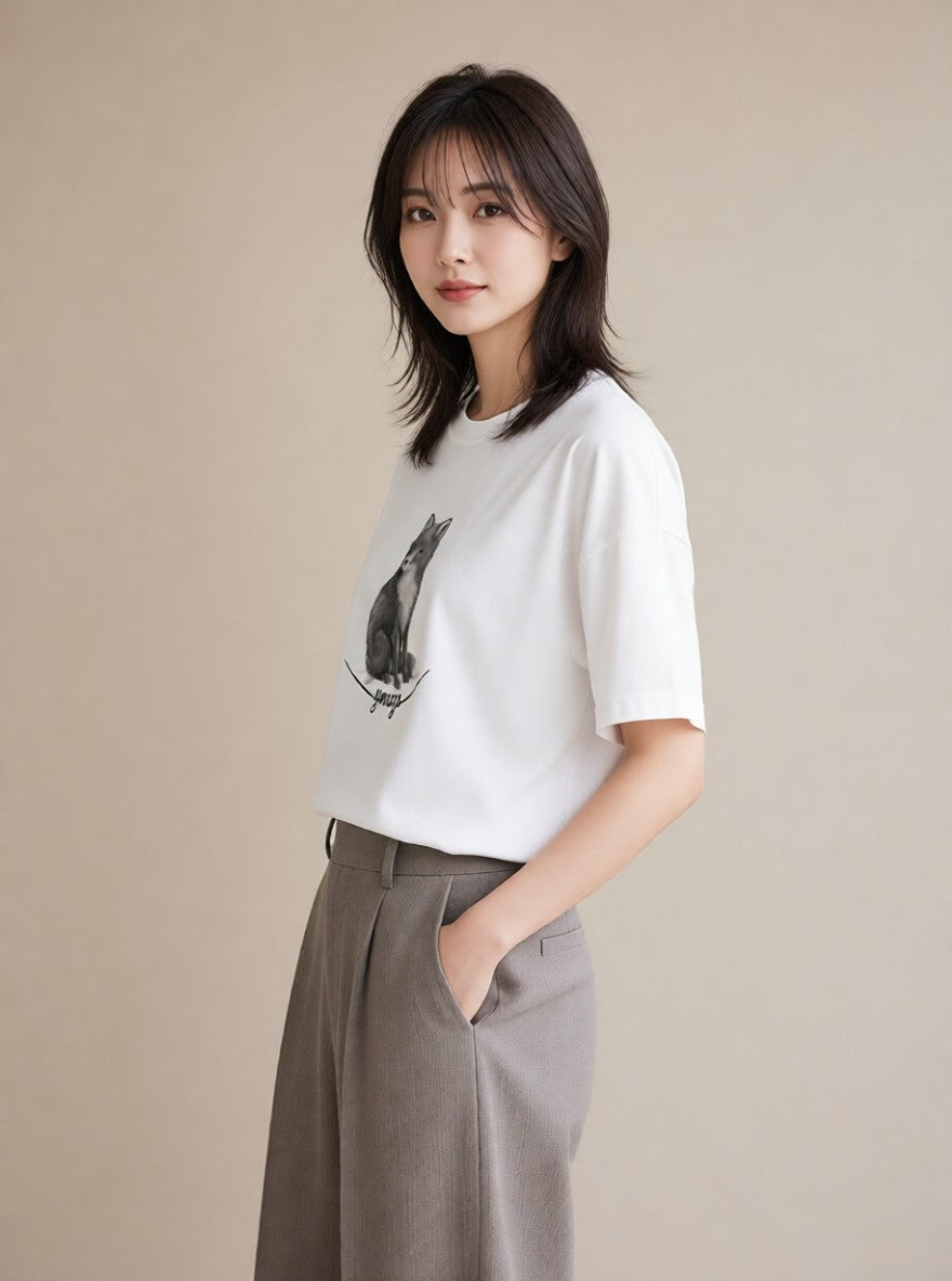 デザインTシャツ レディース たぬき 動物 アニマル イラスト 可愛い 部屋着 女性向けギフト 白T