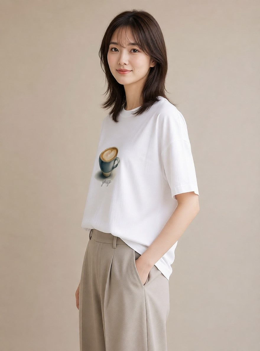 プリントTシャツ レディース コーヒー 珈琲 カフェ 食べ物 フード イラスト ボタニカル レイヤード 友達ギフト 白T